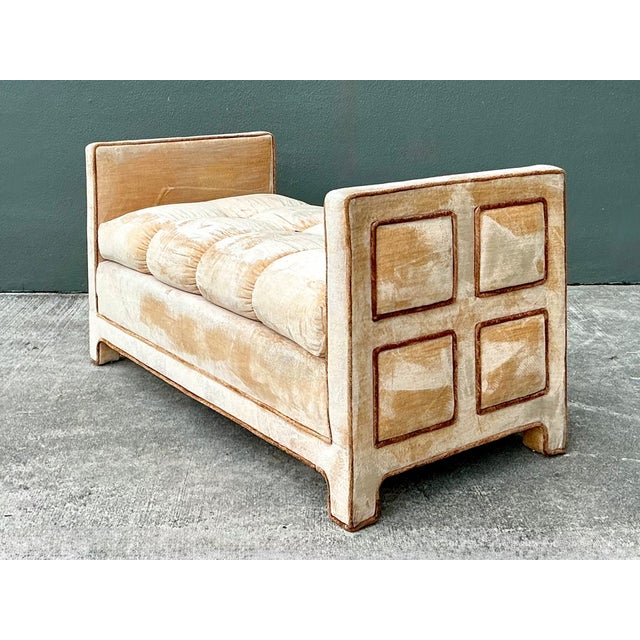 Vintage Crushed Velvet Tufted Bench For Sale - Image 9 of 12