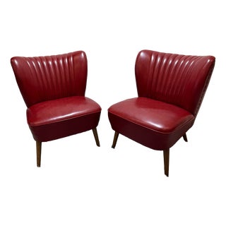 Mid-Century Modern Cocktail Chairs in Red Faux Leather, 1950s, Set of 2 For Sale