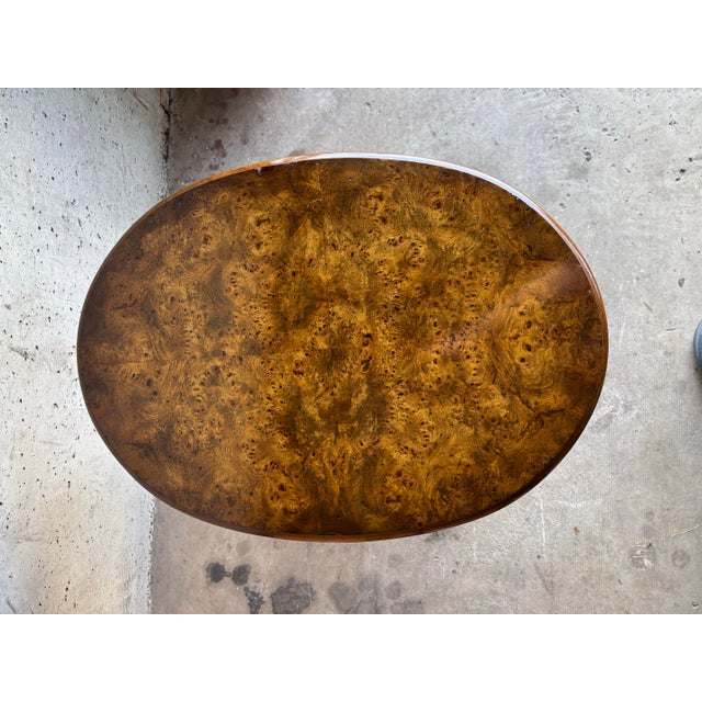 Wood Vintage Two-Tier Occasional Table by Weiman, Burl Wood, Brass Details For Sale - Image 7 of 8