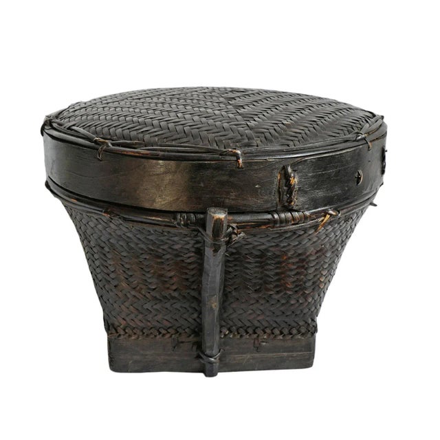 Wood Vintage Akha Thai Round Basket For Sale - Image 7 of 7