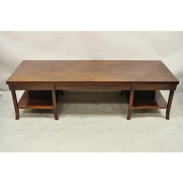 Bill Sofield for Baker 66" Long Modern One Drawer Mahogany Coffee Table. Item features single center drawer with working...