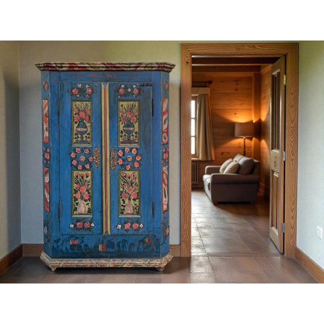 Antique Blue Painted Cupboard dated 1850 Period: dated 1850 Origin: Tyrolean area Wood type: Fir Height: 175 cm | 68.89 in...
