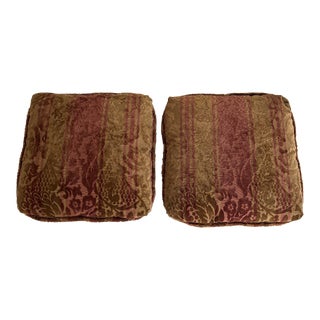 1990s Pair of Large Wine and Brown Cut Velvet Pillows For Sale