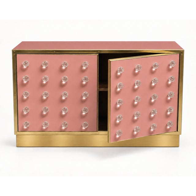 Contemporary Dusty Rose Murano Glass Sphere Dry Bar on Brass Plinth from Justfurnituress SRL For Sale - Image 3 of 8
