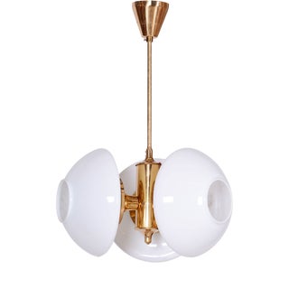 Mid-Century Chandelier in Brass and Glass from Kamenický Šenov, Czech, 1960s For Sale