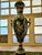 French Style Bottle Green Decorative Vase Set With Gold Leaf & Bronze Accents For Sale - Image 4 of 5