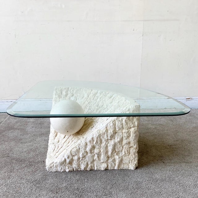 Postmodern Tessellated Stone Triangular Glass Top Coffee Table Chairish