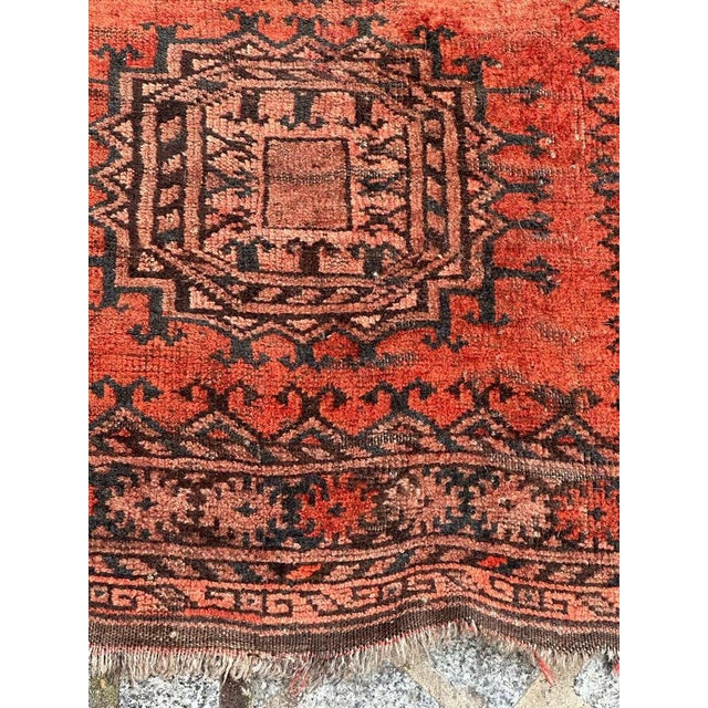 Beautiful mid century Turkmen Afghan rug with beautiful tribal and geometrical design and nice colours with orange, purple...