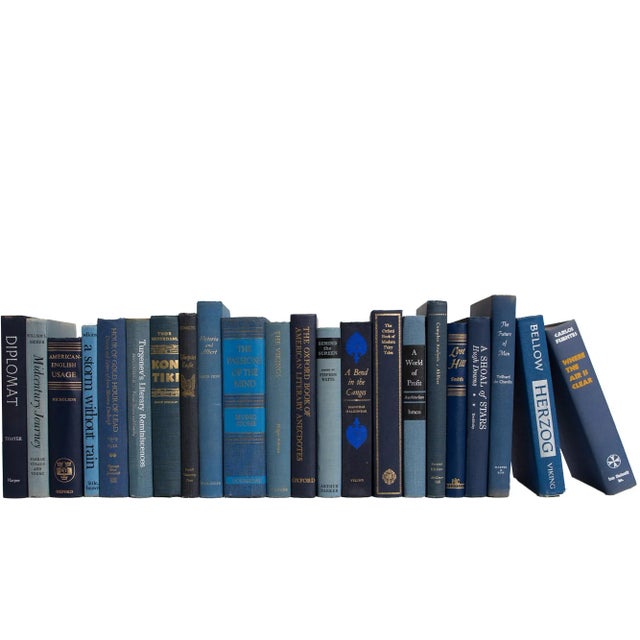 Mid-Century Modern Decorative Books - Vintage Denim Books - Blue Books By The Foot For Sale - Image 3 of 3
