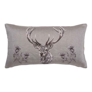 Stag & Thistle Country Linen Tapestry Cushion With Feather Filler - 33x60cm (13"x24") For Sale