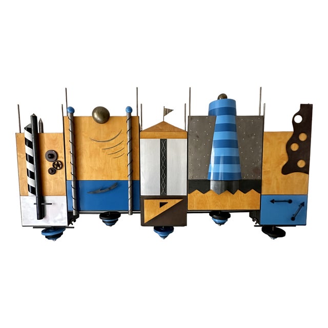 Large Postmodern Wall Unit in Metal and Lacquered Plywood, 1980s For Sale