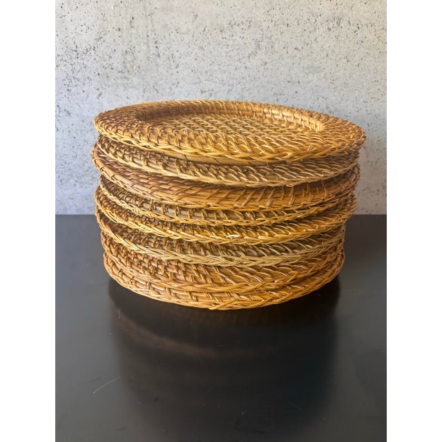 Gabriella Crespi Vintage 1970s Coastal Rattan Cane Woven Charger Placemats - Set of 8 For Sale - Image 4 of 5