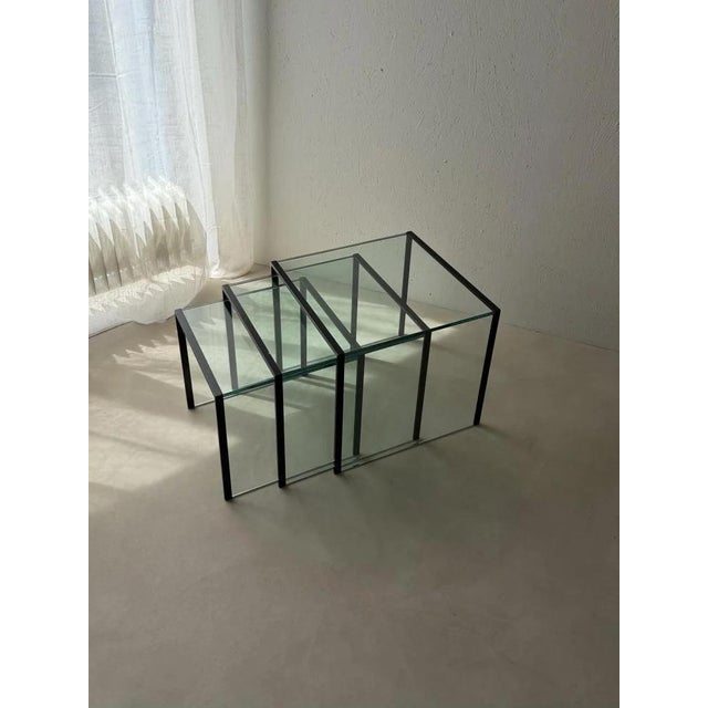 Postmodernist Nesting Tables Glass Black Metal, 1980s, Set of 3 For Sale - Image 3 of 12