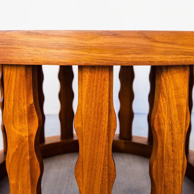 Wood Vintage Mid Century Walnut & Burl Drum Side Tables by Cal Mode For Sale - Image 7 of 15