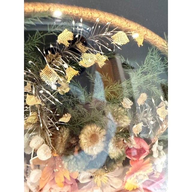 Victorian Vintage Victorian Style Oval Convex Bubble Glass Shadow Box - Framed Dried Floral Bouquet Basket For Sale - Image 3 of 4