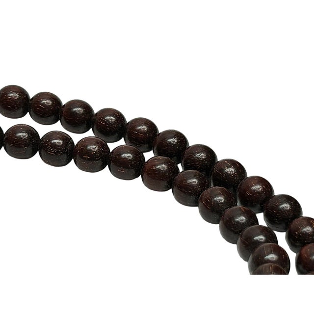 Natural Dark Brown Wood Grain 108 Beads Hand Rosary Praying Chain For Sale - Image 4 of 6