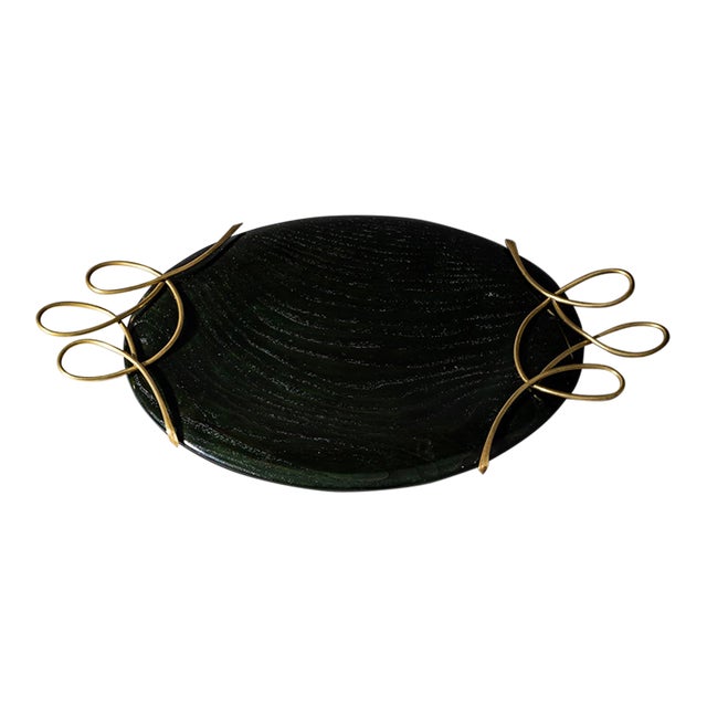 Mid-20th Century Mid-Century Modern Centerpiece, Wood and Brass For Sale