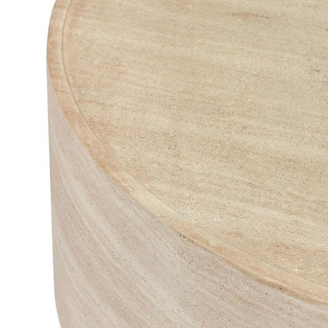 Round Faux Travertine Minimalist Outdoor Coffee Table For Sale - Image 4 of 4