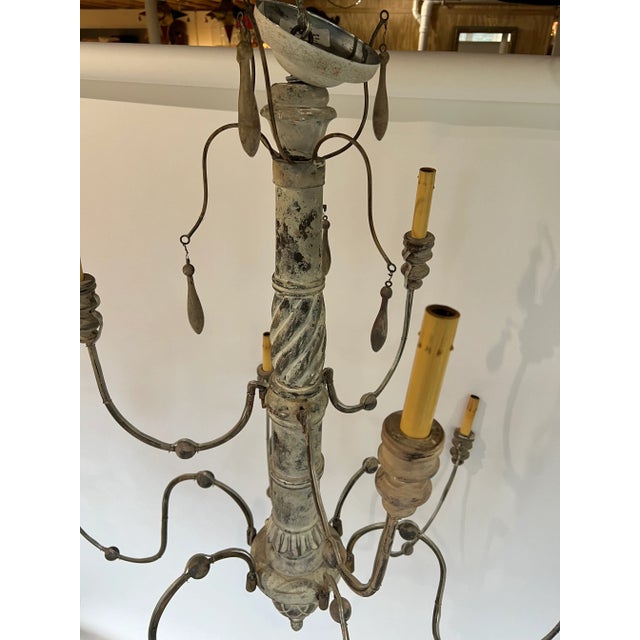 1990s Tiered Carved Wood Tassel Chandelier For Sale - Image 5 of 12