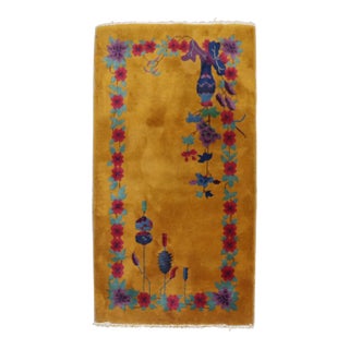 1930s Goldenrod Art Deco Chinese Scatter Size Rug For Sale