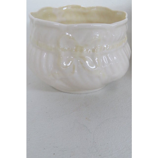Mid 20th Century Belleek Ireland Porcelain Sugar and Creamer Pair Yellow Ribbon Pattern 4484b For Sale - Image 9 of 16