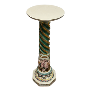 Italian Capodimonte Porcelain Pedestal With Figural Relief, 32.75” Tall