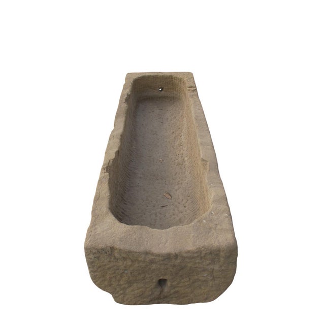 Tan 70" Inch Long Hand Chiseled Stone Trough 63 For Sale - Image 8 of 11