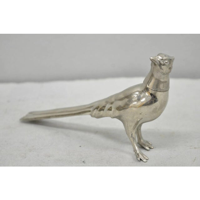 Mid 20th Century Vintage Pheasant Bird Silver Plated Figurine Salt & Pepper Shakers - A Pair For Sale - Image 5 of 15