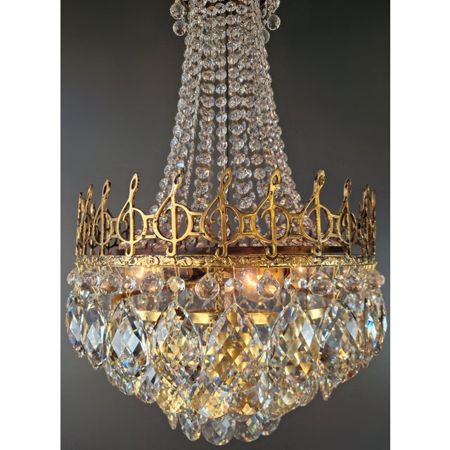 Antique Chandelier With Musical Motif Empire Historicism Style Brass Gold For Sale - Image 4 of 6