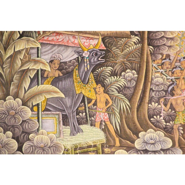 Vintage Large Balinese Painting on Silk from Ubud Bali For Sale - Image 9 of 13