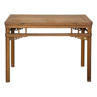 Vintage Honey Wood Tone Ming Style Round Legs Console Altar Table For Sale
