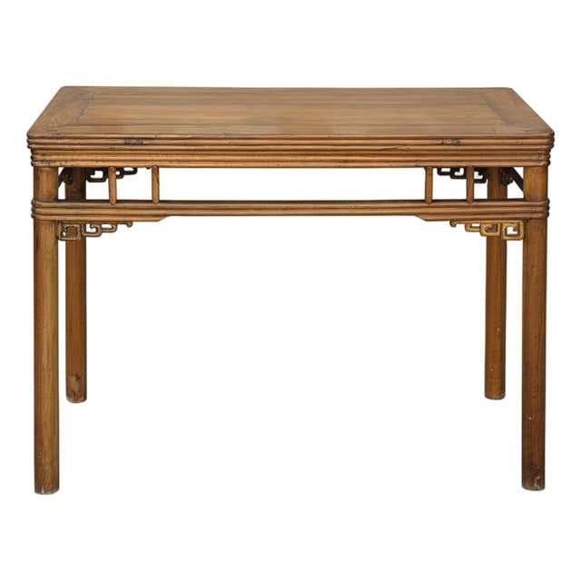 Vintage Honey Wood Tone Ming Style Round Legs Console Altar Table For Sale
