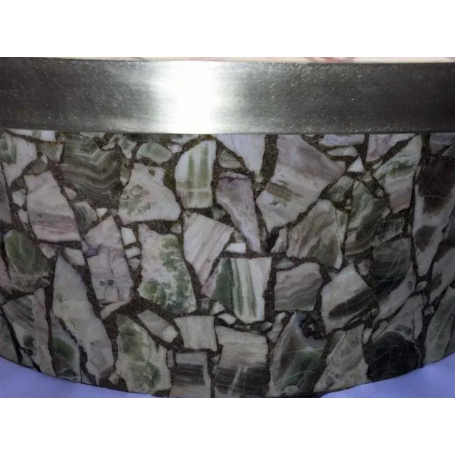 1970's Great Modern Oval Coffee Table Comprised of Green Onyx Specimens Encased in Resin .The Oval Top is Framed in a...