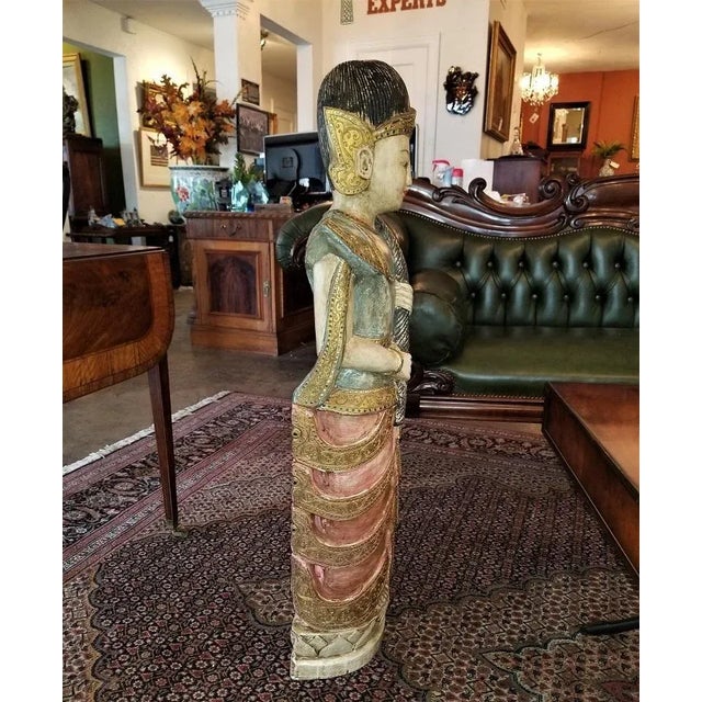 Early 20th Century Early 20th Century Thai Goddess Polychrome Statue For Sale - Image 5 of 12