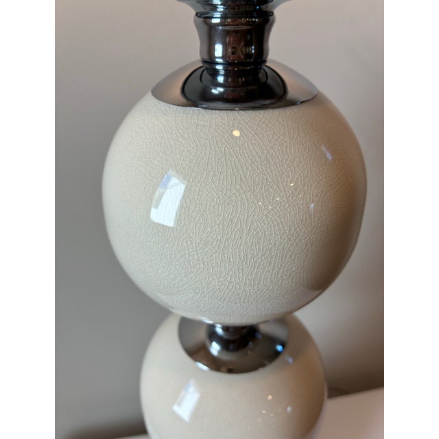 Metal Mid 20th Century Space Age Ceramic Globes and Chrome Table Lamp Attributed to Solken Leuchten For Sale - Image 7 of 11