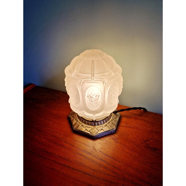 Art Deco Night Light in Nickel-Plated Bronze and Frosted Glass, 1920s For Sale - Image 4 of 18