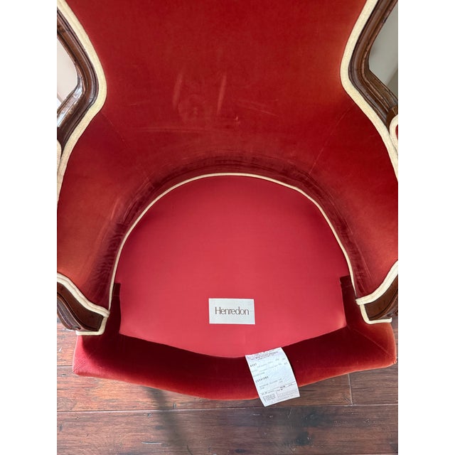 Textile Late 20th Century Henredon French Provincial Rust Velvet Armchair With Contrasting Welt & Down Cushion For Sale - Image 7 of 12