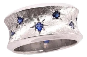 14 Karat White Gold With Round Sapphires Fashion Band Ring, Size 6