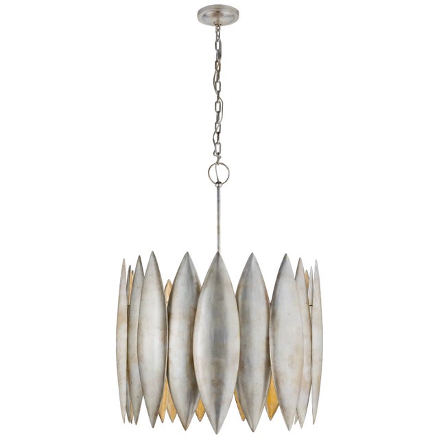 Transitional Barry Goralnick for Visual Comfort Signature Hatton Large Chandelier in Burnished Silver Leaf For Sale - Image 3 of 4