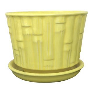 Vintage Mid-Century McCoy Yellow Bamboo Cache Pot Planter For Sale