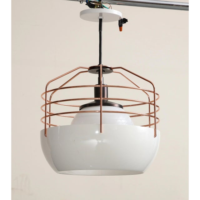 Industrial Style White and Copper-Plated Pendant Light by Roll & Hill For Sale - Image 10 of 13