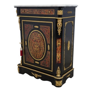 French Boulle Style Marble Top Commode Cabinet For Sale