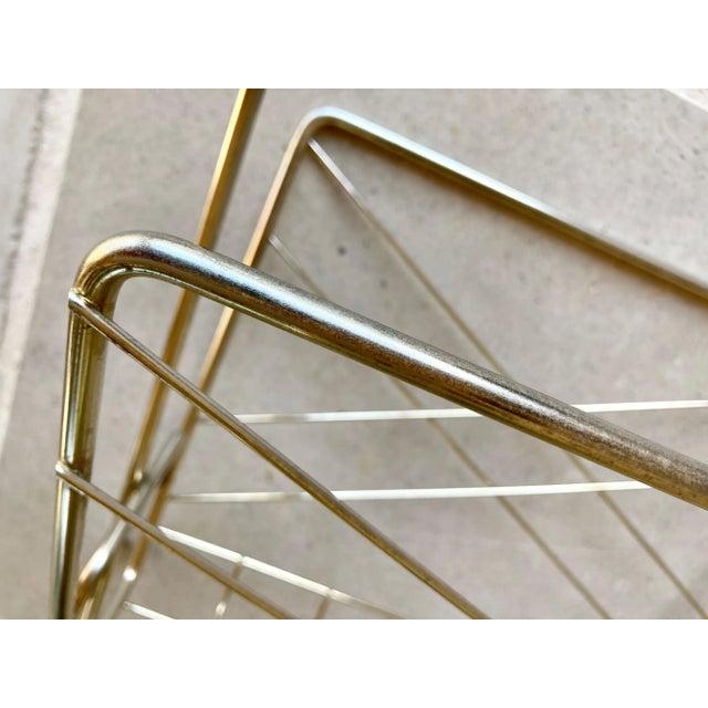 Brass -Mid 20th-Century Atomic-Style Brass-Plated Metal Wire Media Rack For Sale - Image 8 of 13