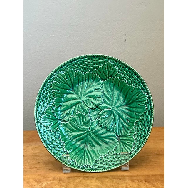 Vintage French Majolica Leaf Design Plate For Sale - Image 10 of 12
