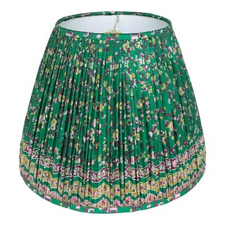 Emerald Green Gathered Silk Lamp Shade, Made With a Vintage Sari For Sale