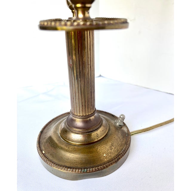 Vintage French Brass Bouillotte Two Candle Lamp W/Green Metal Shade For Sale - Image 11 of 14