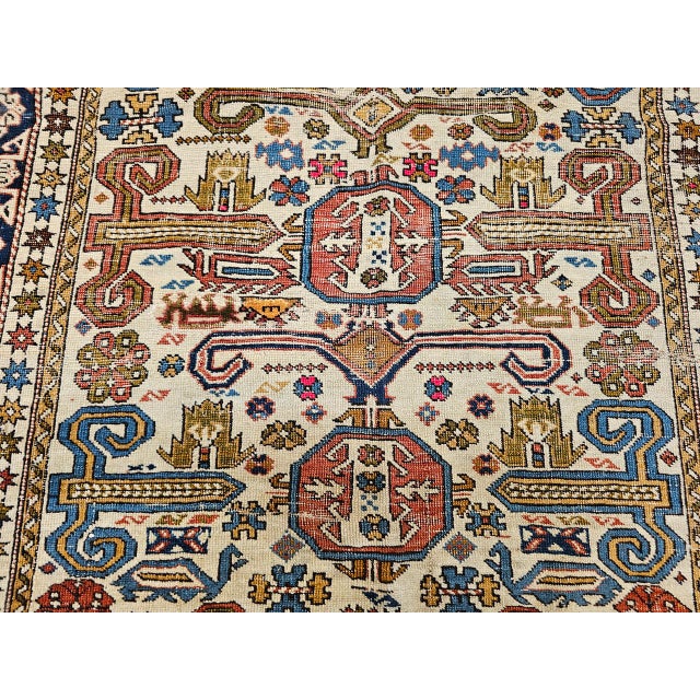 Vintage Caucasian Kilim Rug, Handwoven Wool, Geometric Stripes, Blue & Ivory, 6' x 8' For Sale - Image 15 of 18