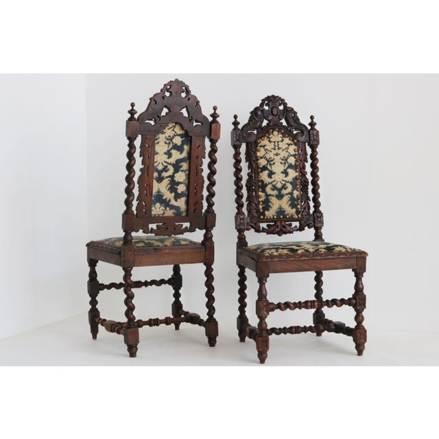 19th Century Renaissance Revival French Barley Twisted Chairs in Oak, 1870, Set of 4 For Sale - Image 3 of 12