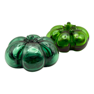 Vintage Hand Blown Green Glass Pumpkins Set of 2