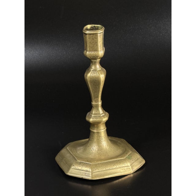 Metal Baroque Engraved Brass Candlestick, 1700s For Sale - Image 7 of 11
